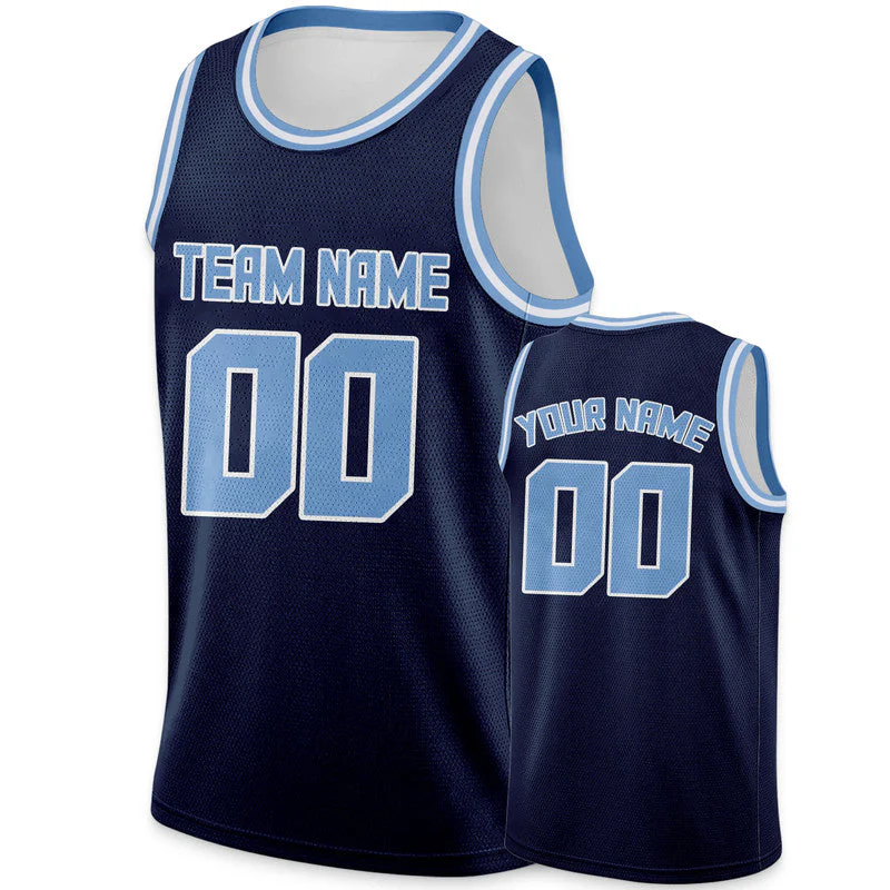 Custom Navy Light Blue Round Neck Rib-Knit Basketball Jersey